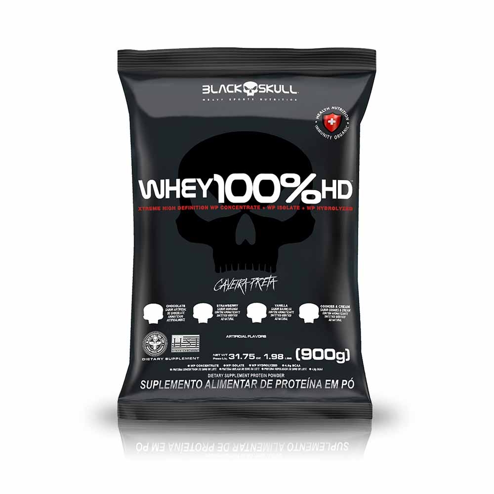 Whey 100% HD 900g refil BLACK SKULL - Concentrado, Isolado e Hidrolisado