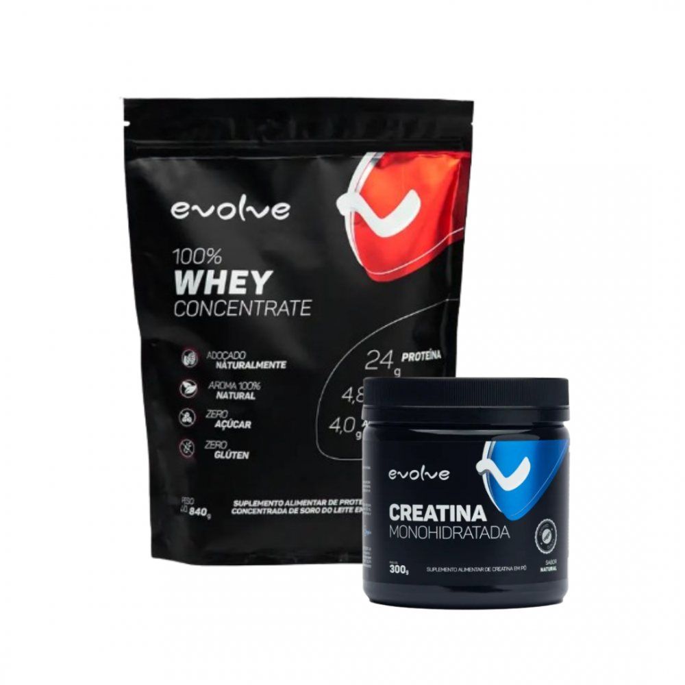 COMBO 100% Whey Concentrado 840g Refil + Creatina 300g EVOLVE